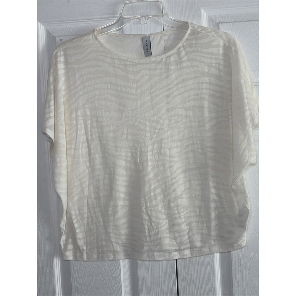 Varley Zebra Burnout Tee Womens Size S Ivory Short Sleeve Boxy Athleisure Top